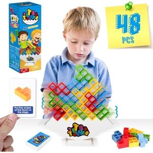 HOMELAM 48 PCS Tetra Tower Stacking Game – Educational Balance Toy for Kids